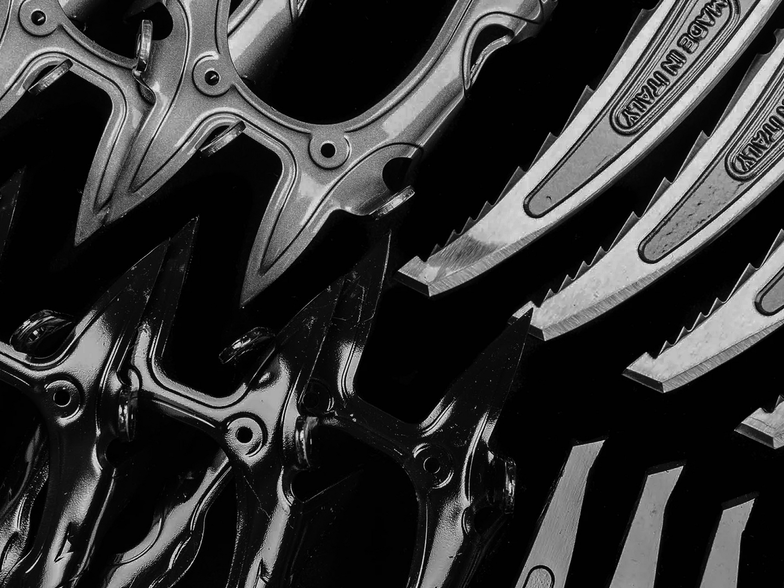 Close-up of Grivel crampon points showing hardened steel construction.