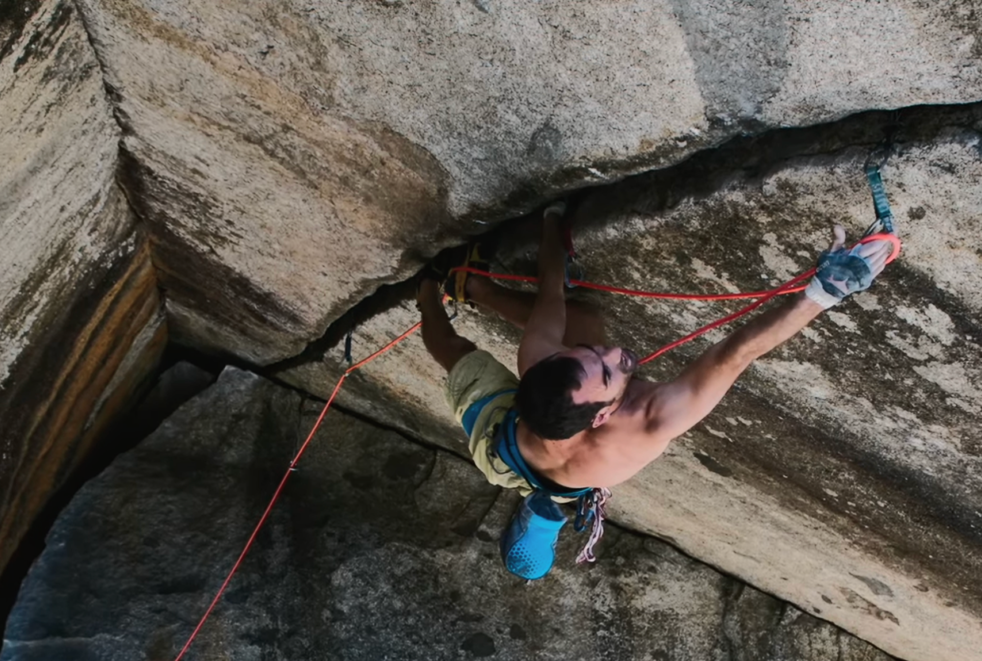 Marco Sappa climbing steep granite crack terrain in Courmayeur