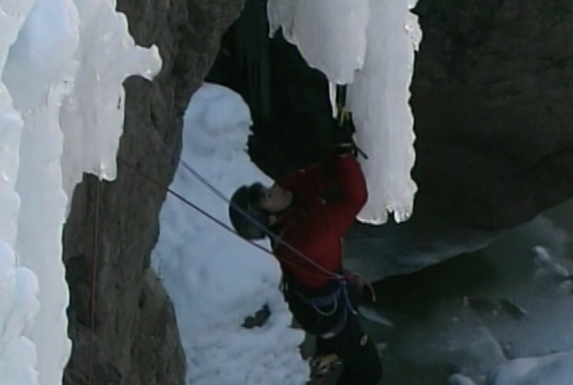Stevie Haston ice climbing during The Maverick film trilogy