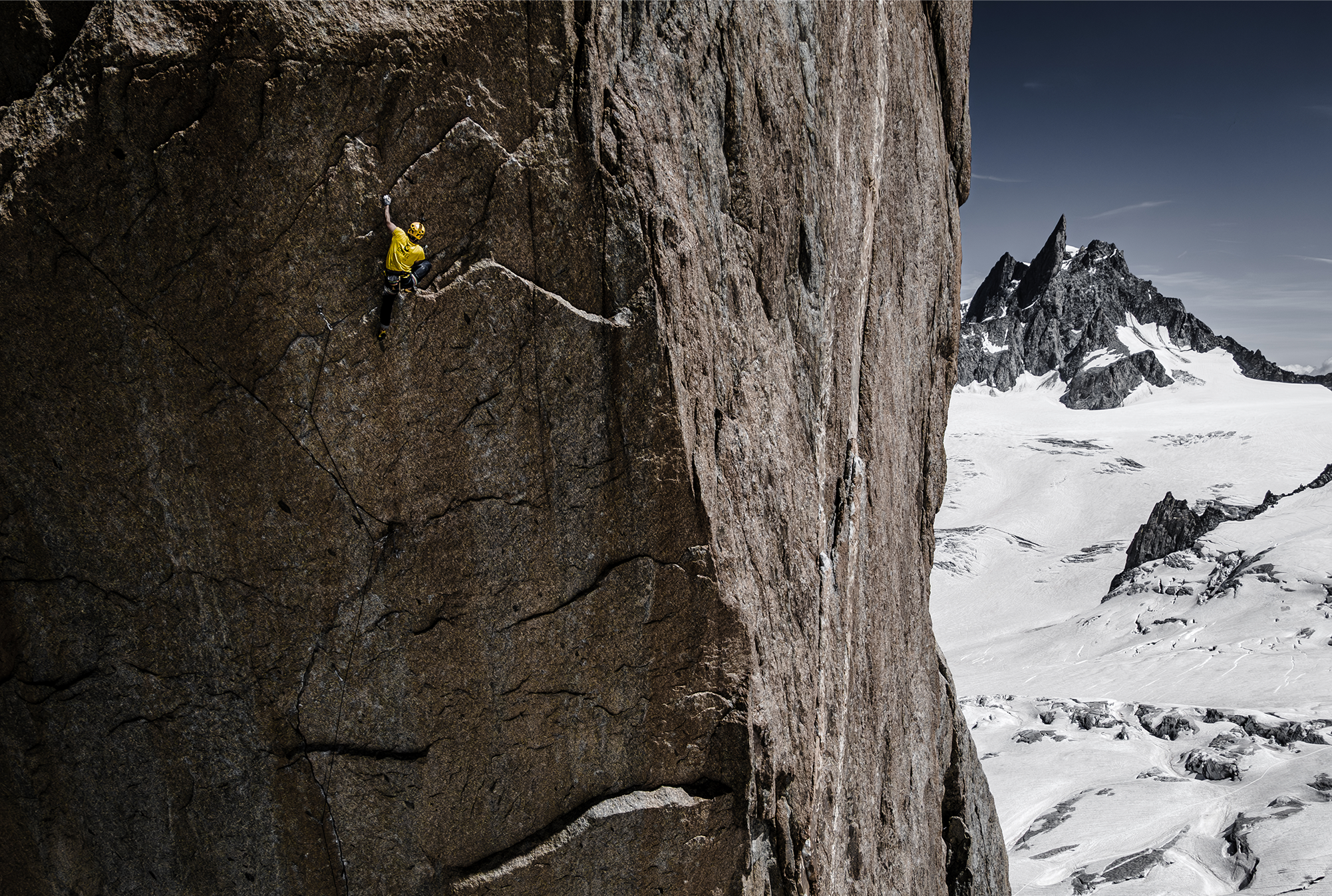 Marco Sappa climbing Sans Liberté in the Mont Blanc Massif