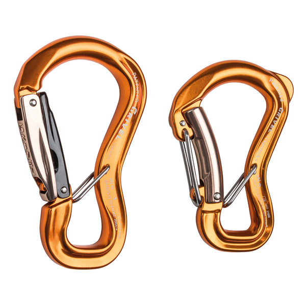 Carabiners to be used at the waist to belay with a device (tube