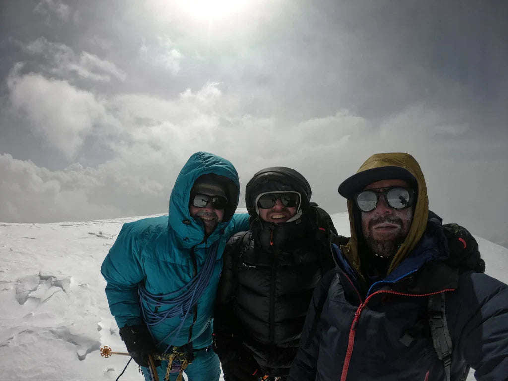Helias Millerioux, Patrick Wagnon, and Yannick Graziani at high altitude in the Karakoram.