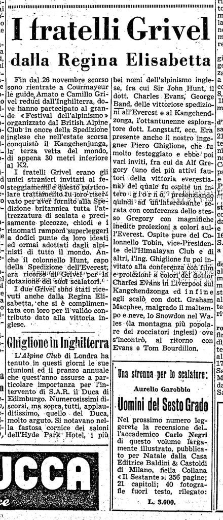 Newspaper article describing the success of Grivel Superleggeri crampons