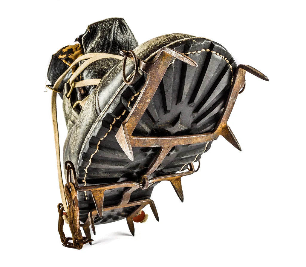 Historic Grivel Superleggeri crampons designed for lightweight alpinism on boot