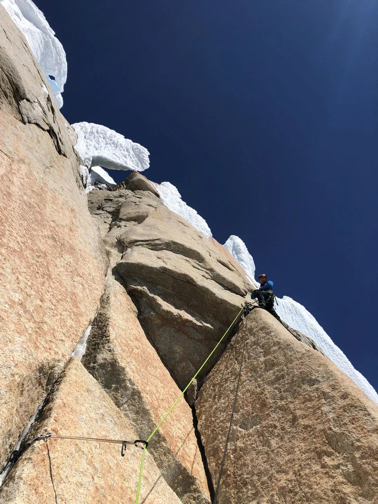 Korra Pesce during the ascent of La Norte on Cerro Torre