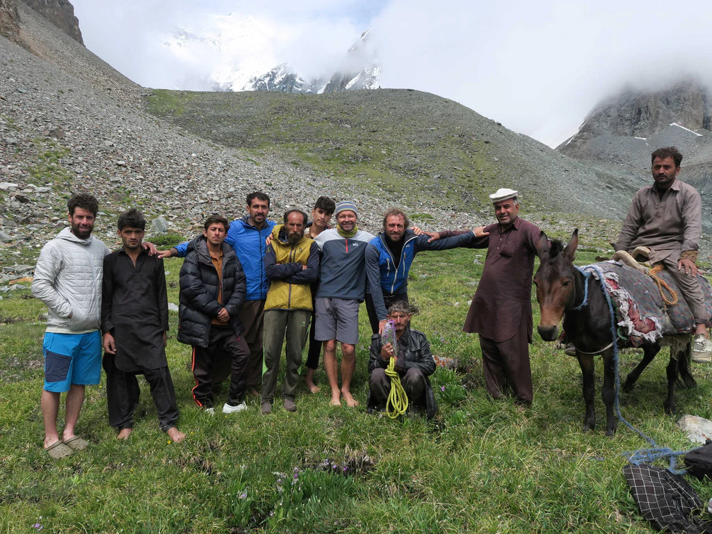 Local team and expedition members at base camp in Pakistan.