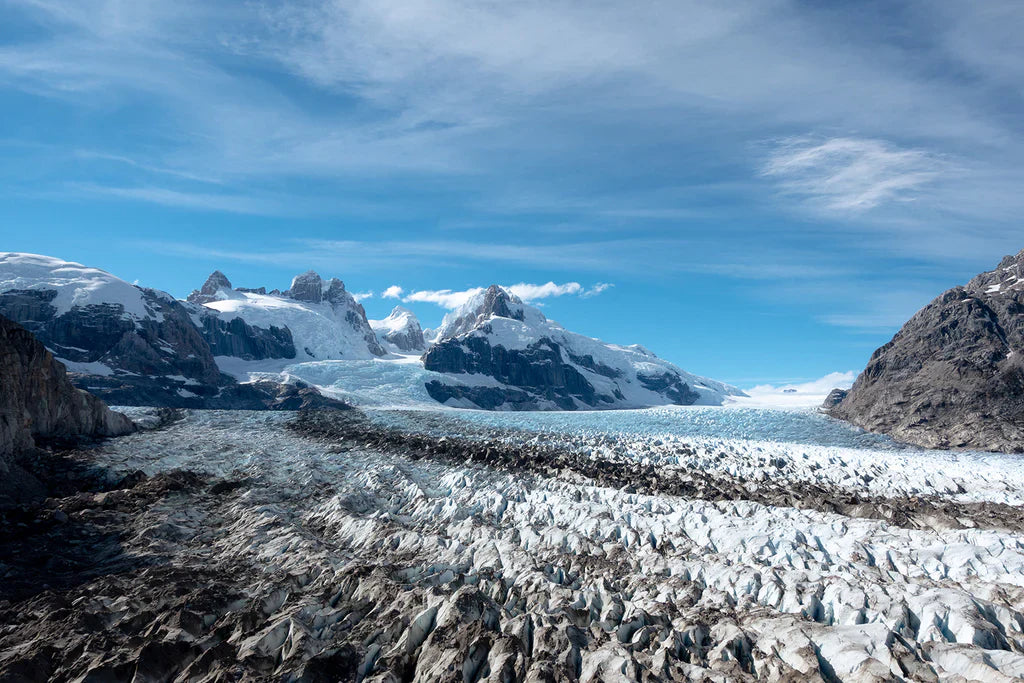 Remote glacier terrain in Patagonia during the Cerro Nora Oeste expedition