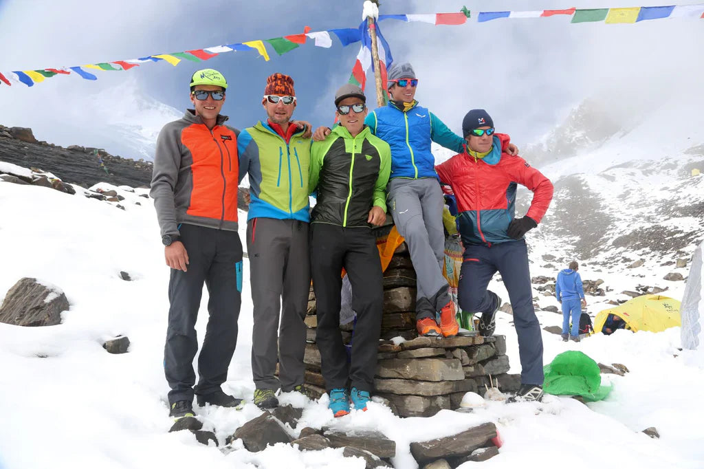 François Cazzanelli and team at Manaslu base camp in Nepal.
