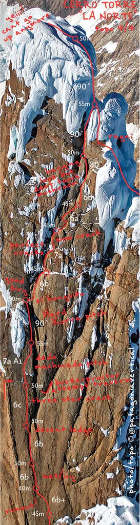 Upper section topo of La Norte showing summit mushroom terrain on Cerro Torre