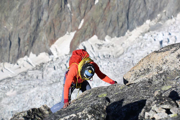 François Cazzanelli climbing granite terrain on the Peuterey Integral.