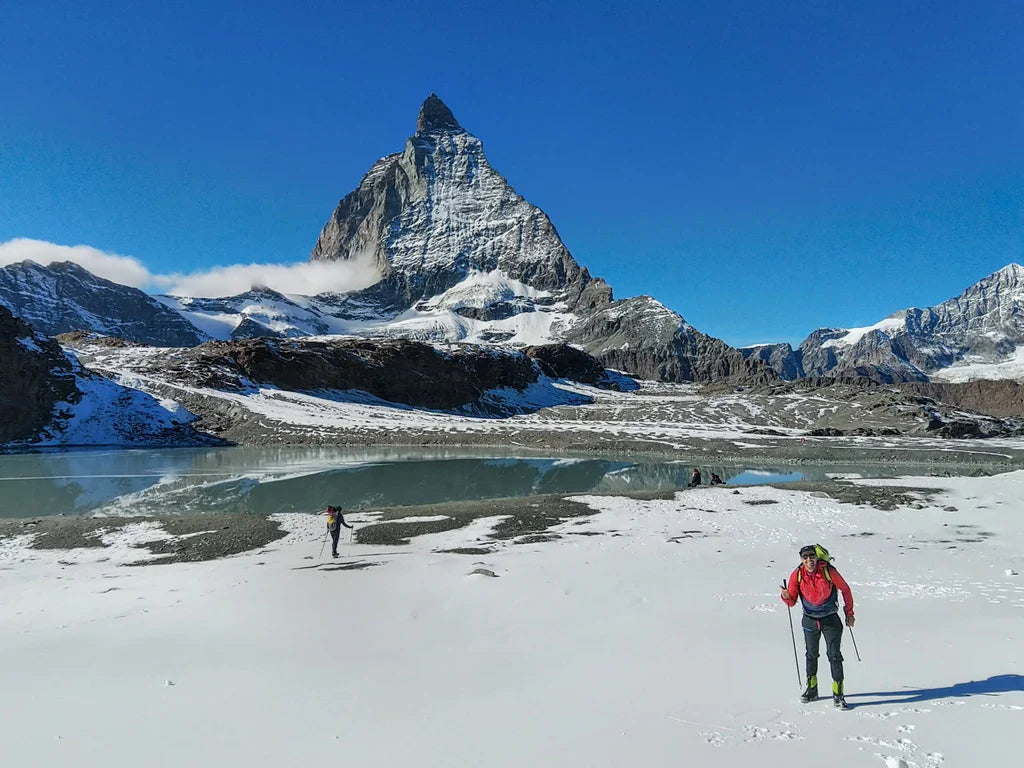 Ski mountaineers beneath the Matterhorn.