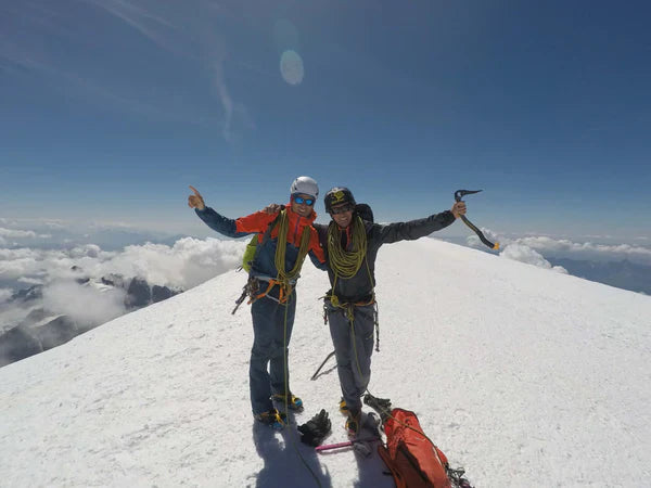 François Cazzanelli and Andreas Steindl on the summit ridge of Mont Blanc